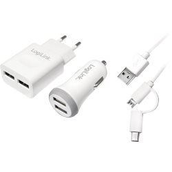 Kit charge USB secteur + voiture + câble USB duo