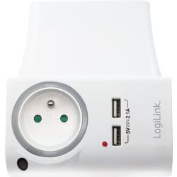 Prise secteur 220v M/F + charge 2x USB 2,1A