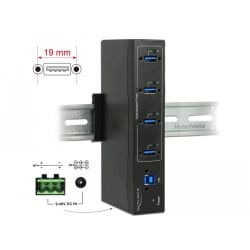 Hub USB 3.0 industriel 4 ports montage rail Din