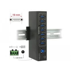 Hub USB 3.0 industriel 7 ports montage rail Din