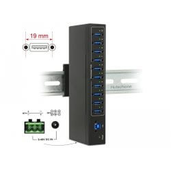 Hub USB 3.0 industriel 10 ports montage rail Din