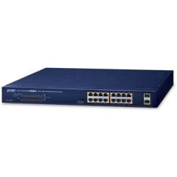 Switch 19" 16 ports Giga PoE 802.3at + 2SFP 240W