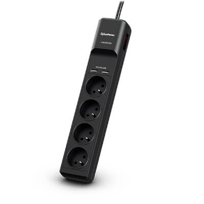 Multiprise 10A - 350J  4 prises FR + 2 ports USB