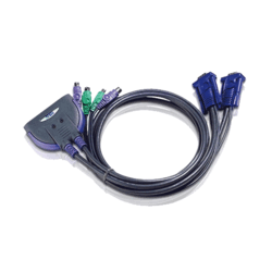 Mini switch KVM 2 ports VGA PS2 câbles intégrés
