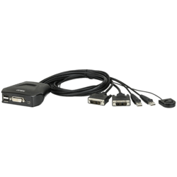 Mini switch KVM 2 ports DVI USB câbles int. Téléc.
